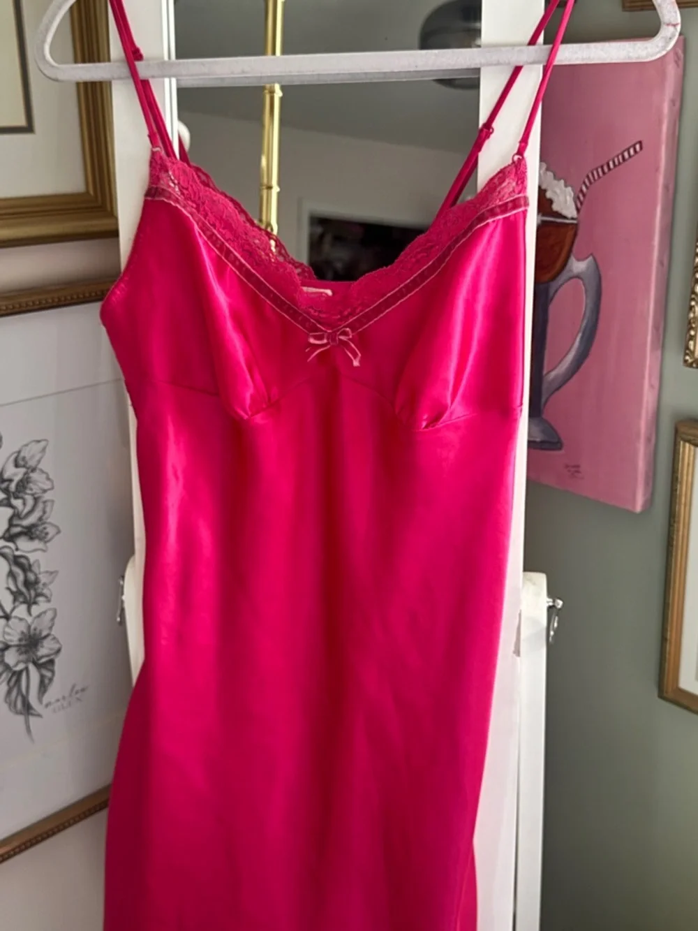 La SENZA Hot Pink Satin Slip with Lace Trim - Picture 3 of 5
